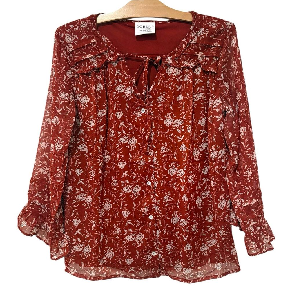 Bohera | Top Floral Button Front 3/4 Sleeves Boho Festival- Size Small